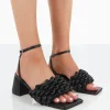 Public Desire Got This Pu Woven Square Toe Block Mid Heeled Mule Sandals | Women Square Toe Heels