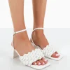 Public Desire Got This Pu Woven Square Toe Block Mid Heeled Mule Sandals | Women Square Toe Heels