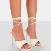 Public Desire Gracie Pu Square Peep Toe Lace Up Stiletto Heels | Women Stilettos