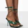 Public Desire Grand Toe Thong Front Square Toe Lace Up Stiletto Heels | Women Square Toe Heels