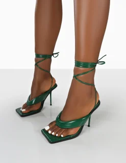 Public Desire Grand Toe Thong Front Square Toe Lace Up Stiletto Heels | Women Square Toe Heels