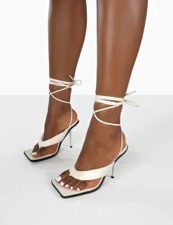 Public Desire Grand Toe Thong Front Square Toe Lace Up Stiletto Heels | Women Square Toe Heels
