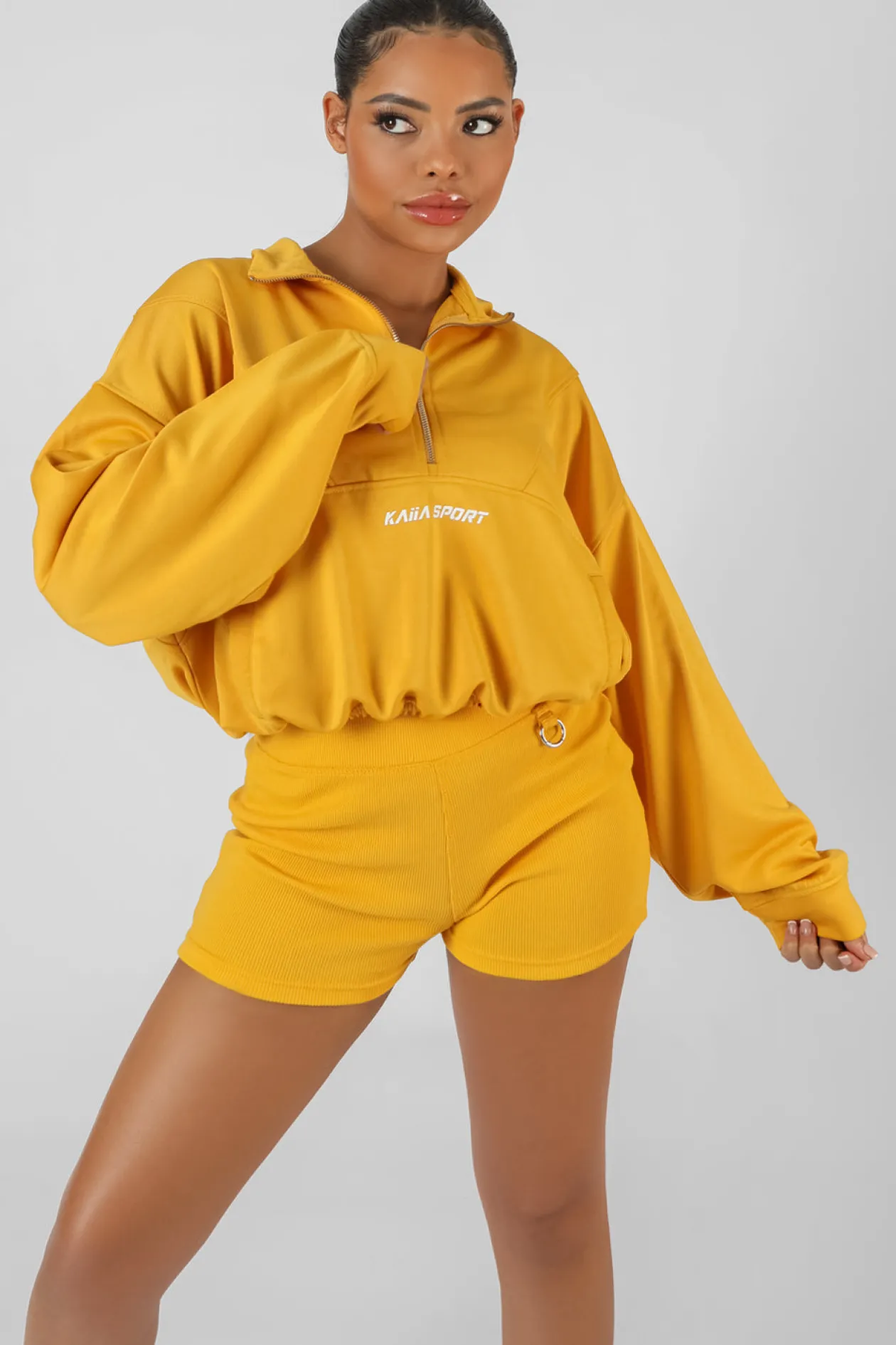Public Desire Half Zip Pullover Gathered Kaiia Sport Crop Top | Women Tops