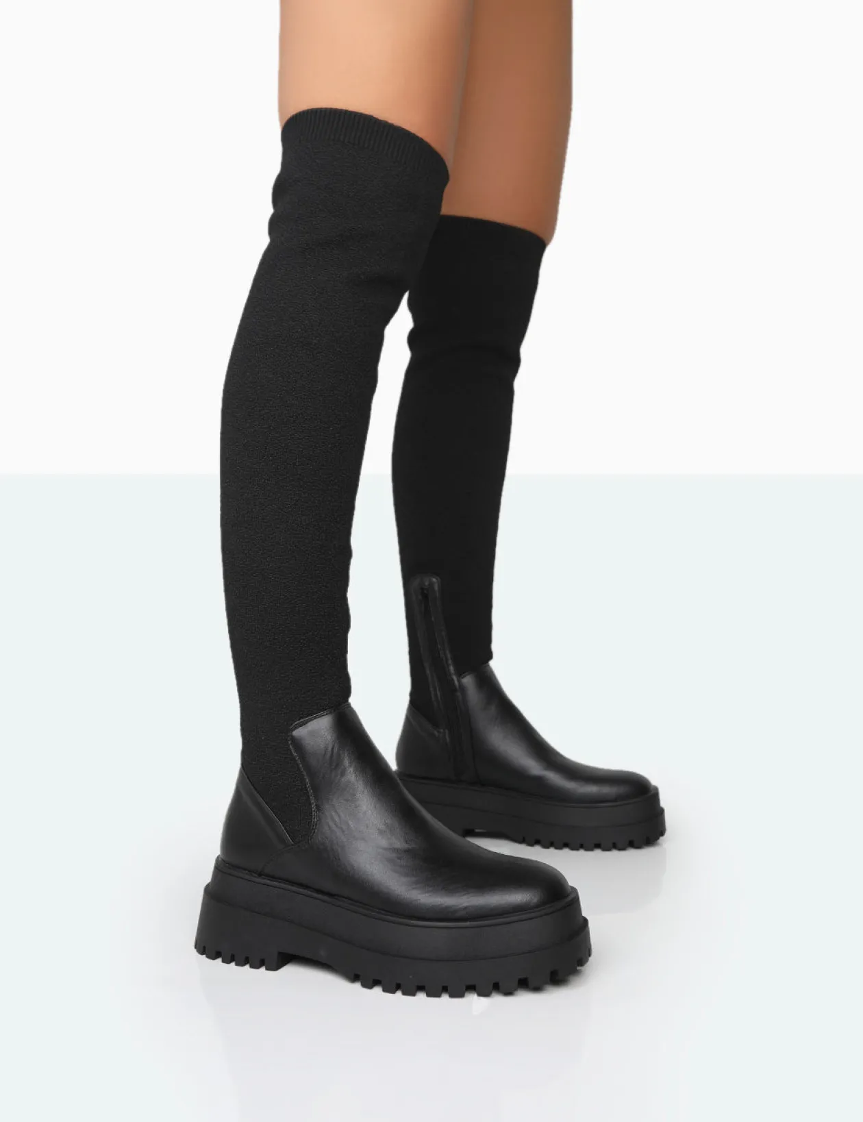 Public Desire Happier Boucle Knit Over The Knee Boots | Women Over The Knee Boots