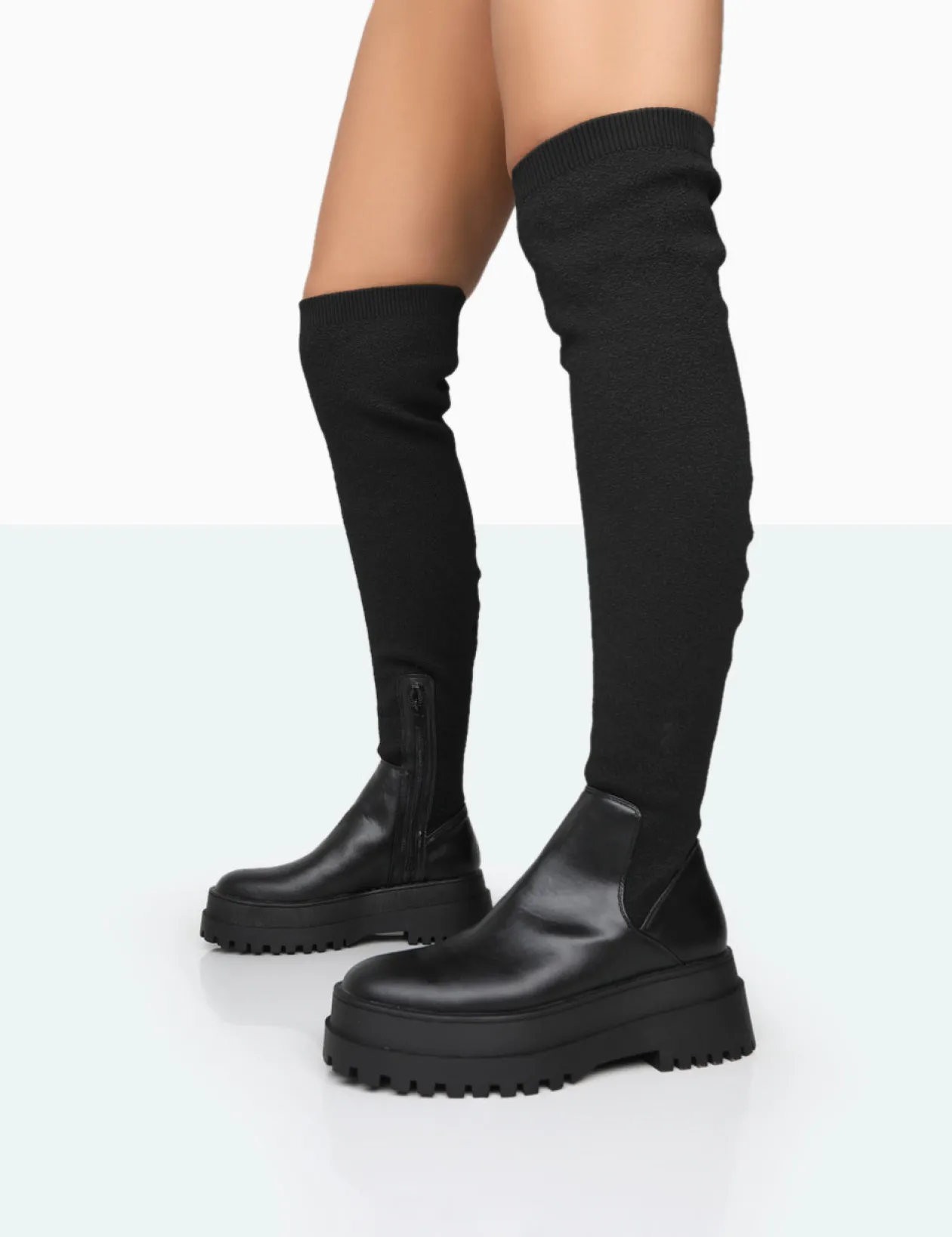 Public Desire Happier Boucle Knit Over The Knee Boots | Women Over The Knee Boots
