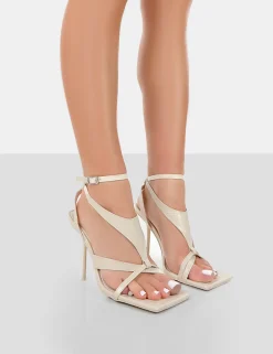 Public Desire Harness Croc Strappy Square Toe Stiletto Heels | Women Square Toe Heels