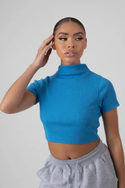 Public Desire High Neck Ribbed Cropped T Shirt | Women Tops