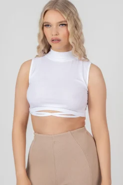 Public Desire High Neck Strappy Waist Crop Top | Women Tops