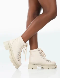 Public Desire Hike There Bone Pu Lace Up Chunky Sole Winter Boots | Women Chunky Boots