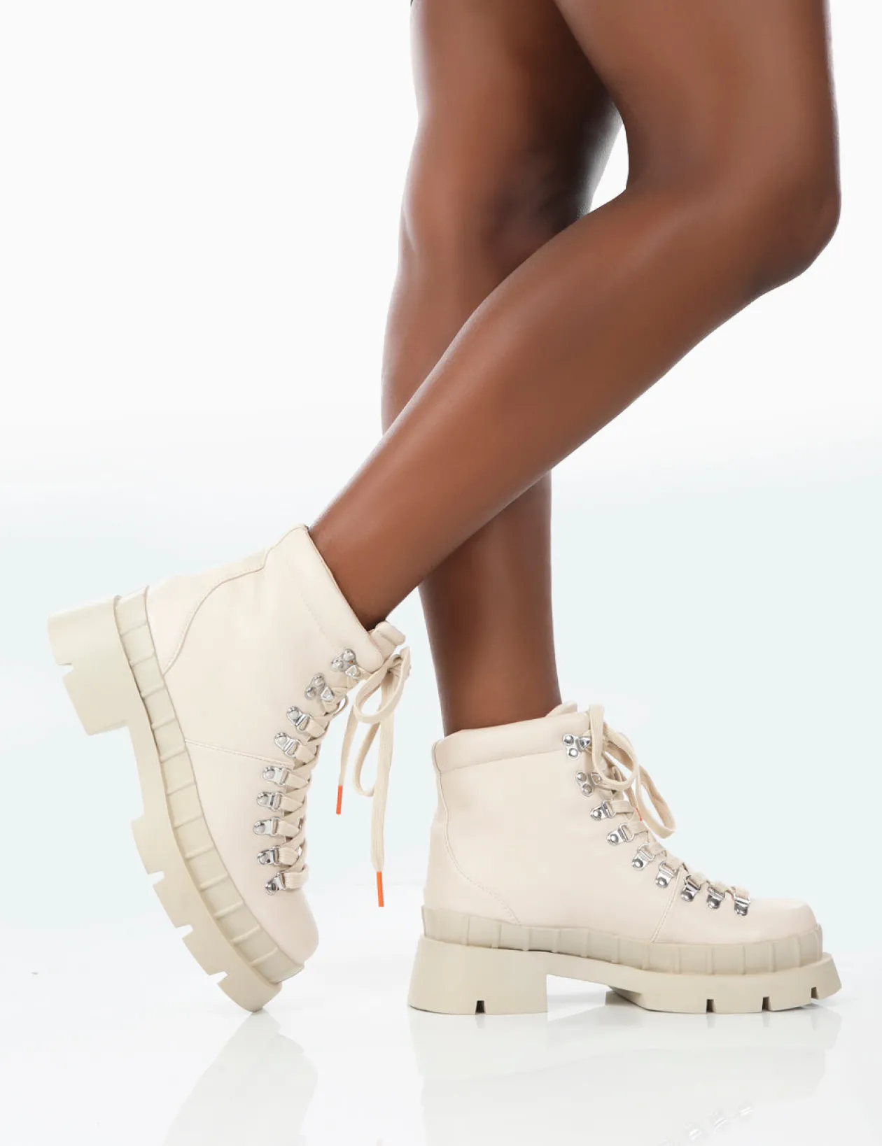 Public Desire Hike There Bone Pu Lace Up Chunky Sole Winter Boots | Women Chunky Boots