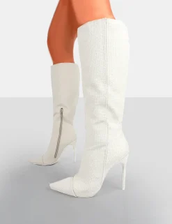 Public Desire Horizon Linen Stiletto Knee High Boots | Women Knee High Boots