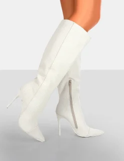 Public Desire Horizon Linen Stiletto Knee High Boots | Women Knee High Boots