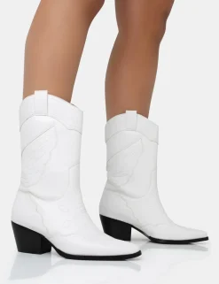 Public Desire Howdy Pu Pointed Toe Western Cowboy Block Ankle Boots | Women Western Boots