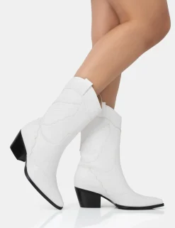 Public Desire Howdy Pu Pointed Toe Western Cowboy Block Ankle Boots | Women Western Boots