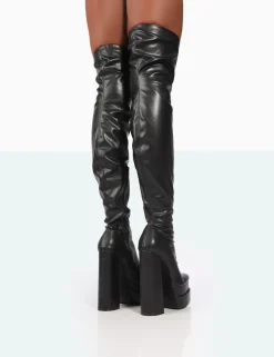 Public Desire Identity Wide Fit Pu Platform Over The Knee Boots | Women Wide Fit Long Boots