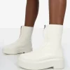 Public Desire Indigo Pu Platform Chunky Sole Zip Through Ankle Boot | Women Ankle Boots