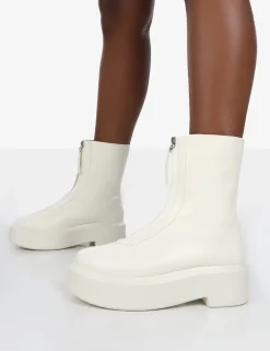 Public Desire Indigo Pu Platform Chunky Sole Zip Through Ankle Boot | Women Ankle Boots