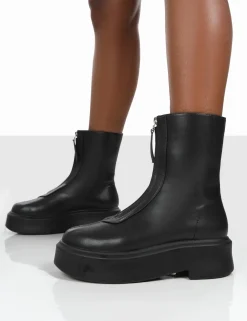 Public Desire Indigo Pu Platform Chunky Sole Zip Through Ankle Boot | Women Ankle Boots