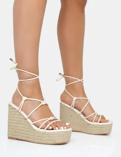Public Desire Islander Lace Up Square Toe High Heeled Sandal Esparille Wedges | Women Wedges