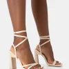 Public Desire Ives Pu Strappy Lace Up Square Toe Slim Block Heels | Women Square Toe Heels