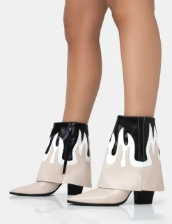 Public Desire Jackson Black Flame Fold Over Pointed Toe Western Ankle Boots | Women Western Boots