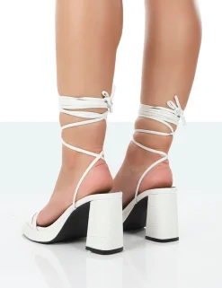 Public Desire Jaipur Croc Strappy Squared Toe Mid Heels | Women Square Toe Heels