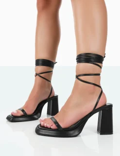 Public Desire Jaipur Grain Pu Strappy Squared Toe Mid Heels | Women Square Toe Heels
