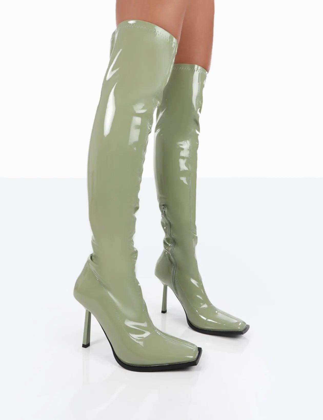 Public Desire Jenine Patent Over The Knee Stiletto Heeled Boots | Women Knee High Boots