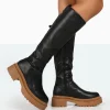 Public Desire Jersey Pu Contrasting Chunky Sole Knee High Boots | Women Knee High Boots