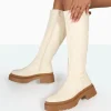 Public Desire Jersey Pu Contrasting Chunky Sole Knee High Boots | Women Knee High Boots