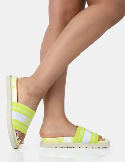 Public Desire Jet Set Embroidered Ibiza Print Slider Sandals | Women Sliders
