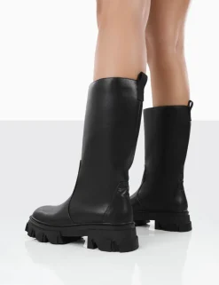 Public Desire Jolie Pu Knee High Chunky Sole Long Boots | Women Knee High Boots
