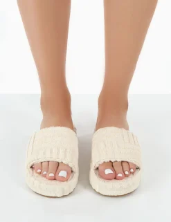 Public Desire Juicy Ecru Terry Towelling Slider Slippers | Women Slippers