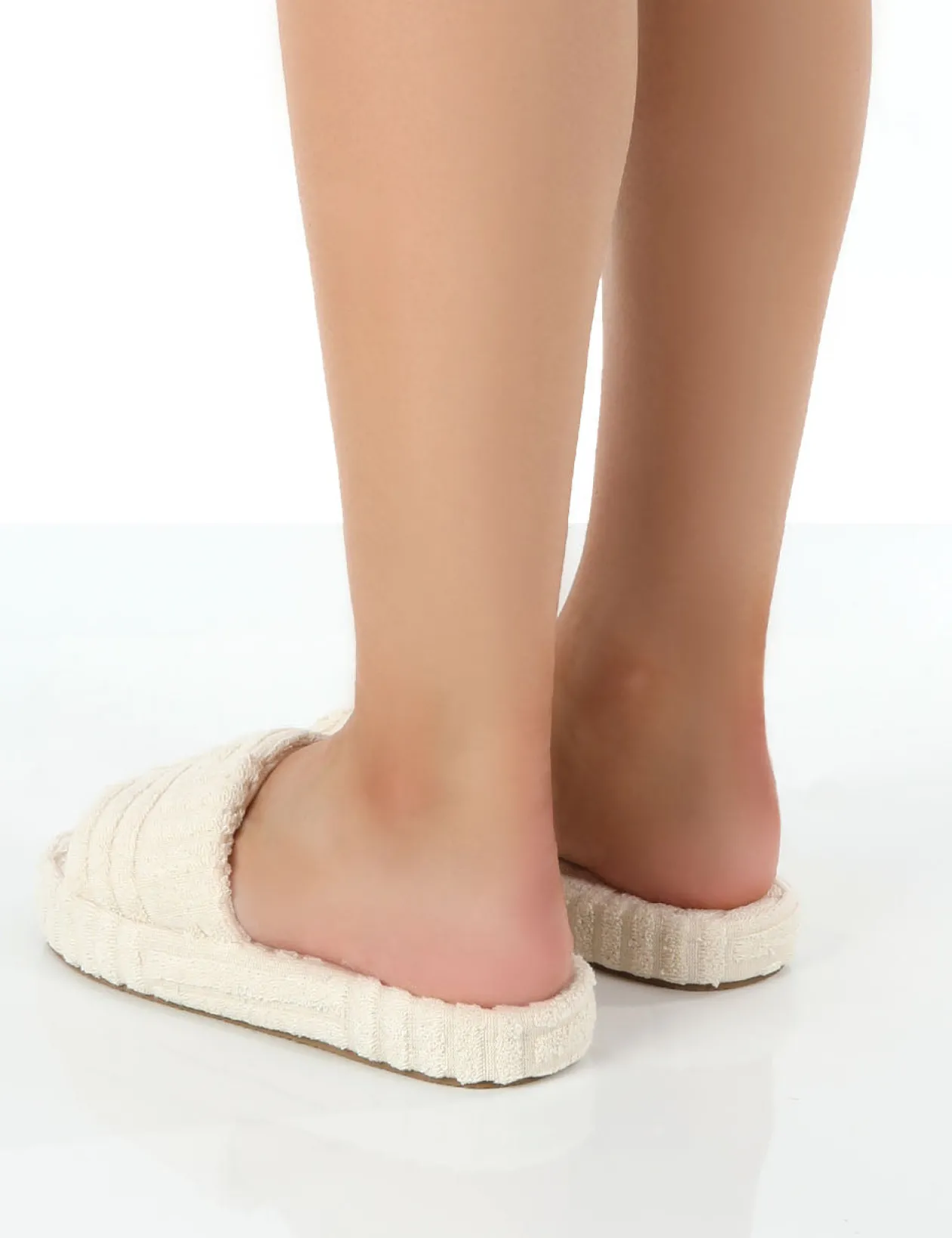 Public Desire Juicy Ecru Terry Towelling Slider Slippers | Women Slippers