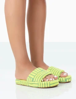 Public Desire Juicy Yellow Terry Towelling Slider Slippers | Women Sliders