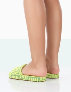 Public Desire Juicy Yellow Terry Towelling Slider Slippers | Women Sliders