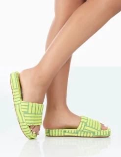 Public Desire Juicy Yellow Terry Towelling Slider Slippers | Women Sliders