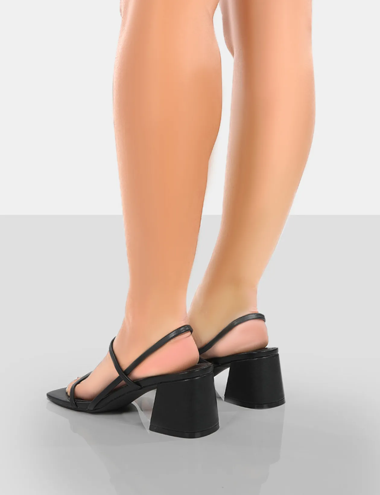 Public Desire Just Realise Pu Strappy Square Toe Mid Block Heeled Sandals | Women Mid Heels