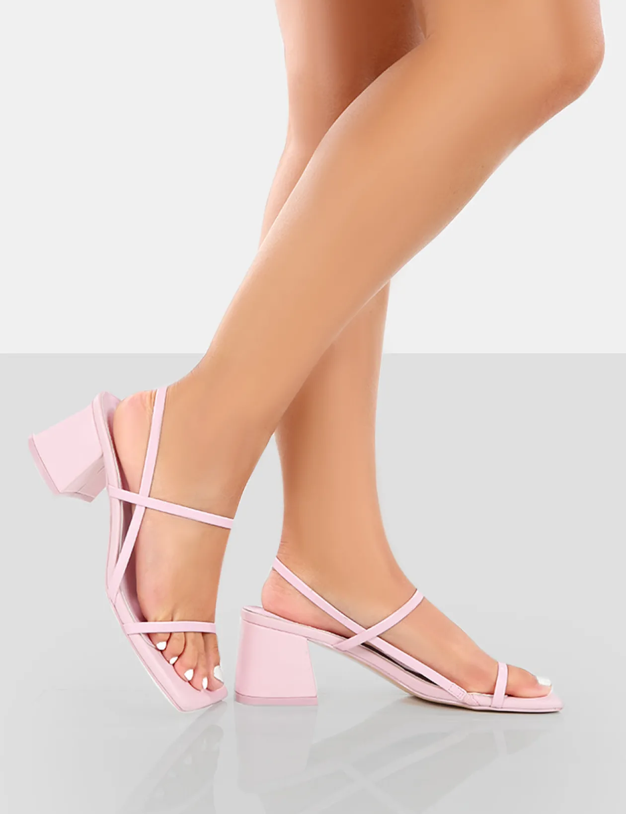 Public Desire Just Realise Pu Strappy Square Toe Mid Block Heeled Sandals | Women Mid Heels