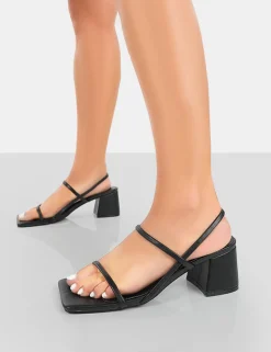 Public Desire Just Realise Wide Fit Pu Strappy Square Toe Mid Block Heeled Sandals | Women Wide Fit Heels