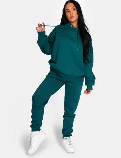 Public Desire Kaiia Embroidered Oversized Hoodie Forest Green | Women Sweatshirt & Hoodies