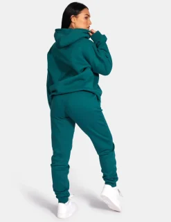 Public Desire Kaiia Embroidered Oversized Hoodie Forest Green | Women Sweatshirt & Hoodies