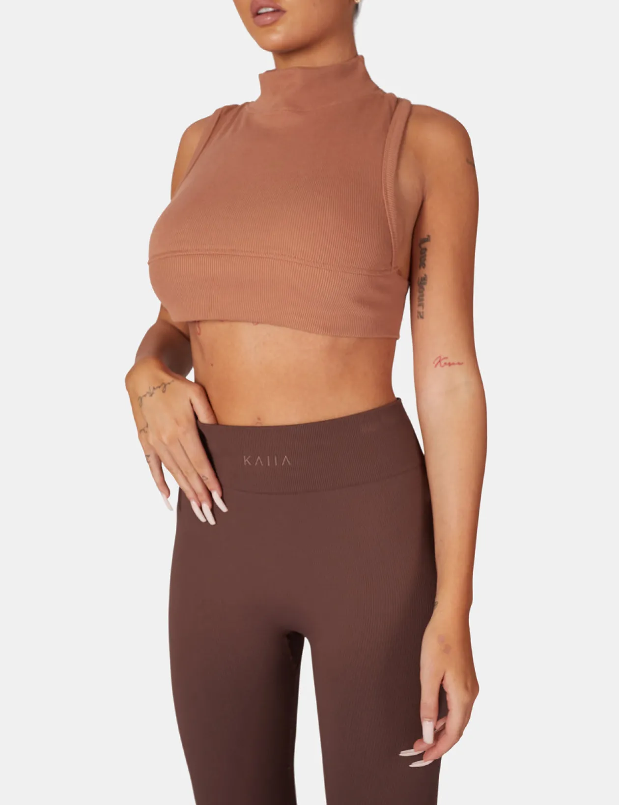 Public Desire Kaiia Premium Rib Seamless Leggings Chocolate | Women Jogger & Leggings