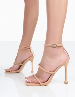 Public Desire Kallipo Wide Fit Pu Strappy Square Toe Heels | Women Barely There Heels