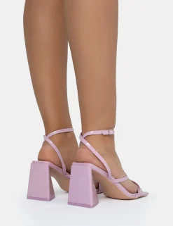 Public Desire Kasia Croc Strappy Square Toe Mid Flared Block Heels | Women Square Toe Heels