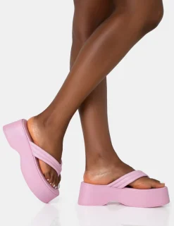 Public Desire Kiko Baby Pu Padded Flip Flop Strap Platform Sandals | Women Flatforms