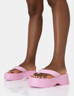 Public Desire Kiko Baby Pu Padded Flip Flop Strap Platform Sandals | Women Flatforms