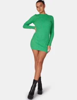 Public Desire Knitted High Neck Long Sleeve Contrast Stitch Mini Dress | Women Knitwear