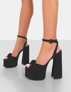 Public Desire Knot On Faux Suede Knotted Platform High Heeled Sandals | Women Platform Heels