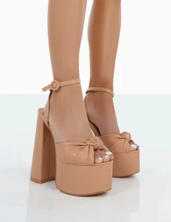 Public Desire Knot On Pu Knotted Platform High Heeled Sandals | Women Platform Heels